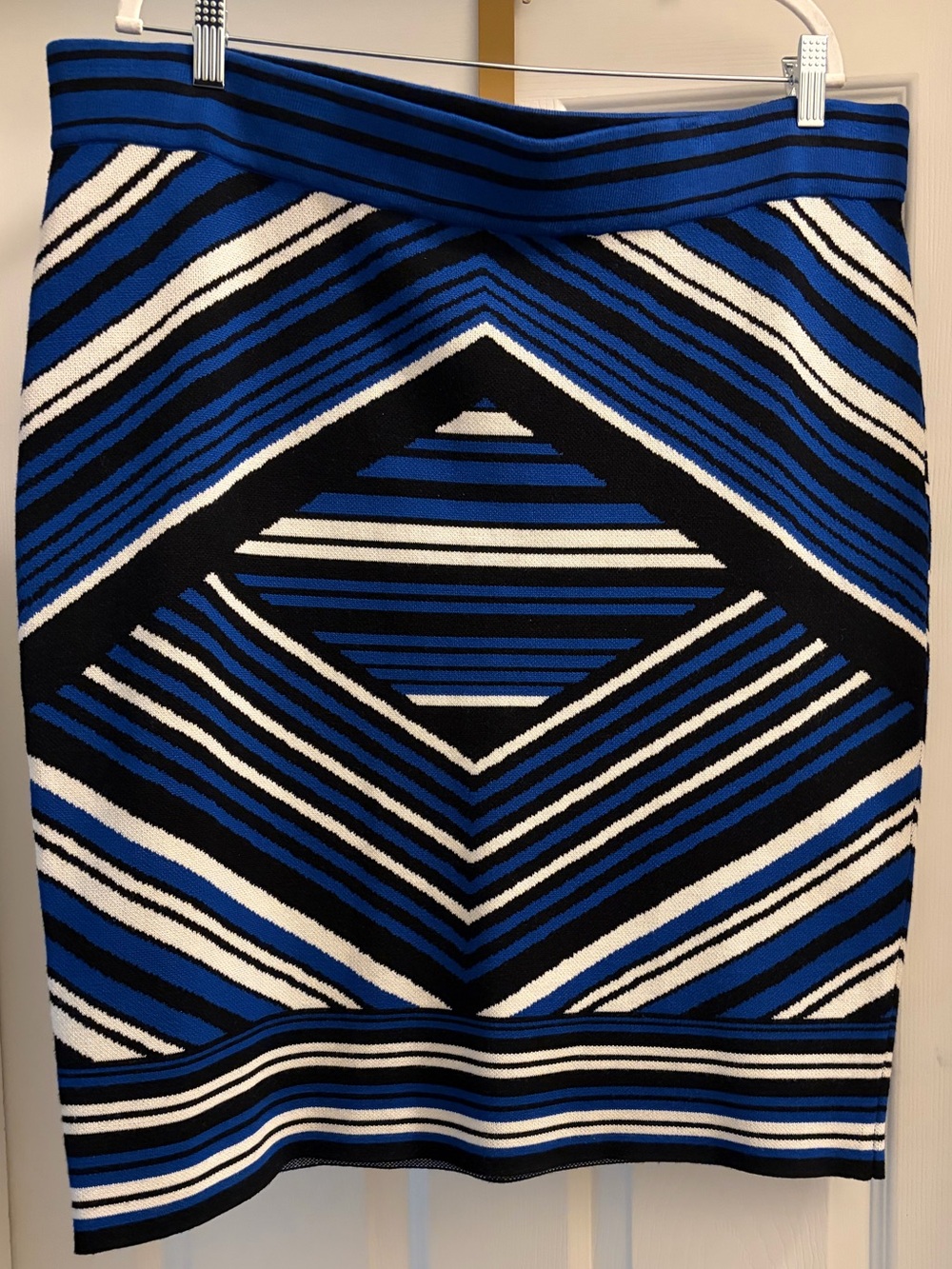 Lane Bryant Blue Black and White Striped Geometric Knit Skirt
